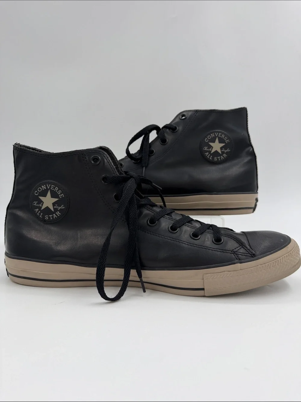 Converse Chuck Taylor All Star Rubber Hi Black Leather Tan Soles Men's Size 13.0